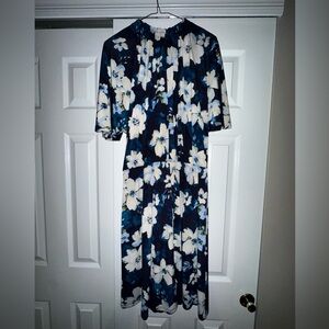 Maggy London Navy and White Floral Midi Dress